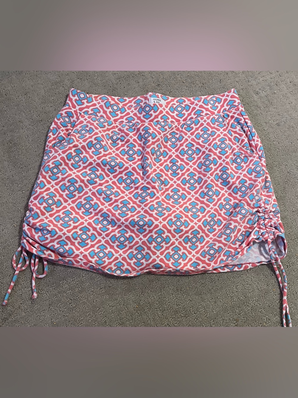 crown & ivy medium Pink Blue Geometric Mini Skirt skort side ties